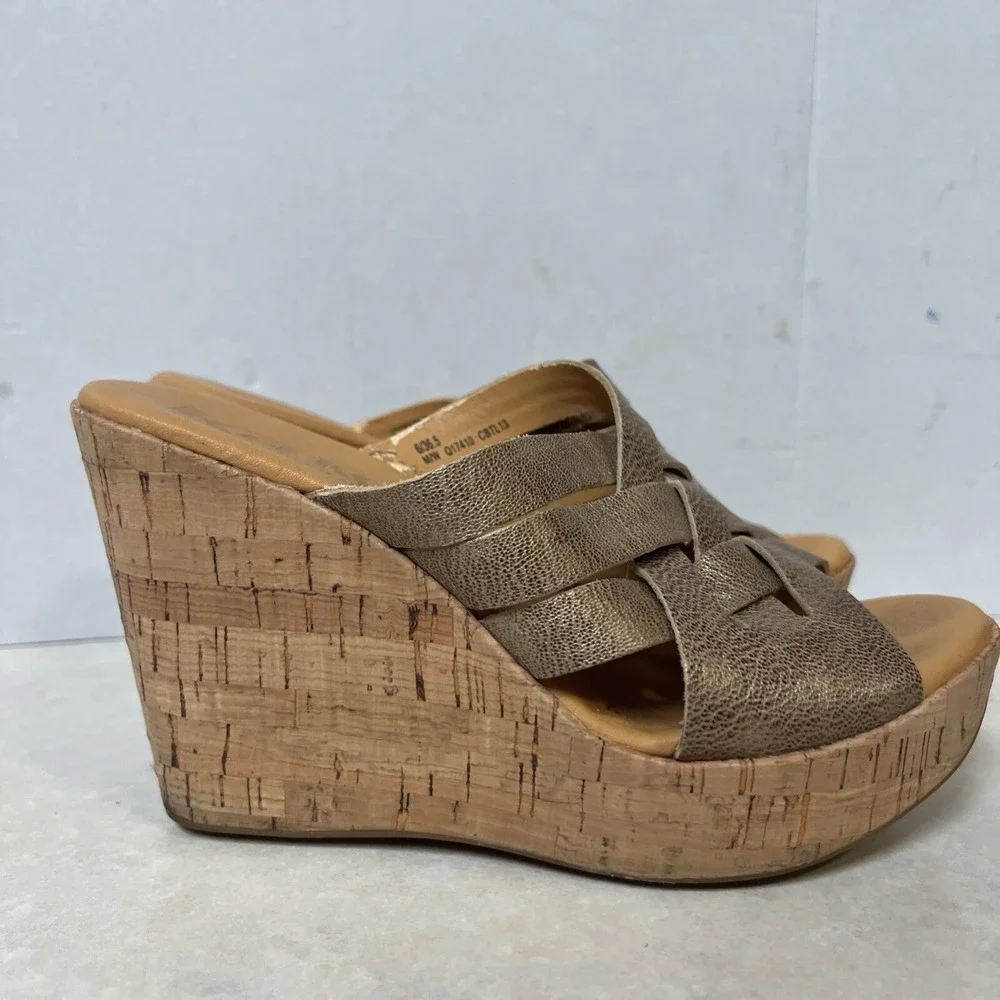 Kork Ease Korks Sandals Women's 6 Gold Metallic Platform Wedge